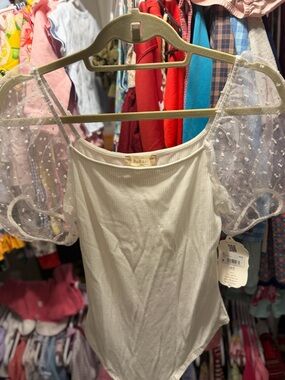 Altar'd State White Puff Sleeve Bodysuit NWT